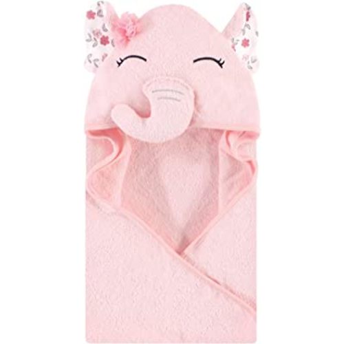 Hudson Baby Unisex Baby Cotton Animal Face Hooded Towel, Floral Pretty Elephant, One Size
