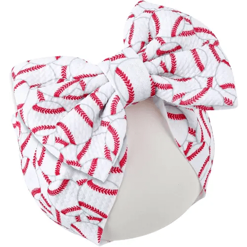 BOXOB Baseball Bow Headband Baby, High Stretchy Soft Nylon Headbands in Red & White Game Sport Event Hair Accessories for Girls and Infants