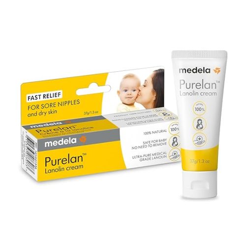 Medela Purelan Lanolin Nipple Cream, Fast Relief for Sore Nipples & Dry Skin During Breastfeeding, Safe for Breastfeeding Baby, Natural, Hypoallergenic, Fragrance-Free, 37g