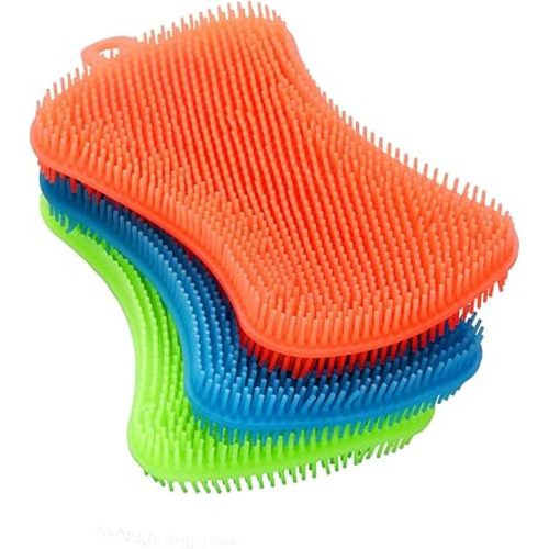 3PCS OstWony Silicone Dish Sponges, Super Food-Grade Silicone Sponges, Multi-Purpose and Efficient Sponge Kitchen Gadgets, Especial Delicate Kitchen Sponge Brush