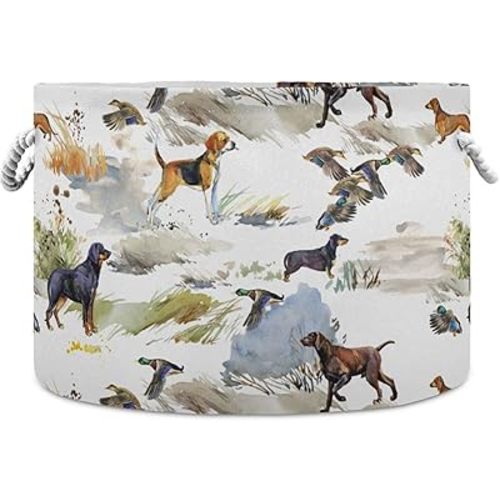 visesunny Hunting Dog Duck Seamless Pattern Laundry Baskets Fabric Storage Bin Storage Box Collapsible Storage Basket Toy Clothes Shelves Basket for Bathroom,Bedroom,Nursery,Closet,Office