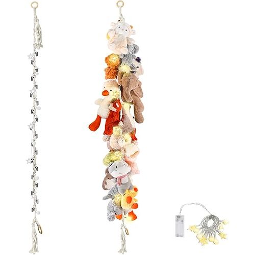 80" 2-Pack Cotton Hanging Storage Chain For Stuffed Animals Storage with LED Light, Stuffed Animal Organizer Chain for Wall Corner Nursery Play Room, White