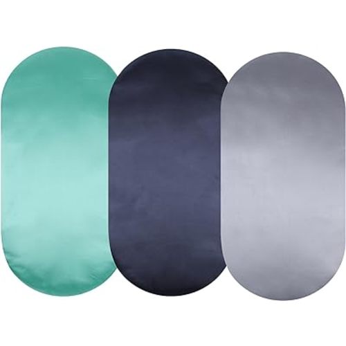 Satin Bassinet Sheet 3 Pack Great for Baby Hair Soft Silk Feeling Snug Fitted Cradle Sheets, for Oval Rectangle Hourglass Bassinet Mattress, Unisex Boy Girl, Green/Navy/Grey