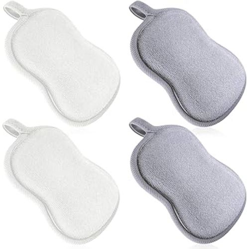 Tatuo 4 Pieces Baby Bath Sponge Cotton Baby Sponge Toddler Soft and Absorbent Loofah for Kids Babies Men Women (Grey,White)