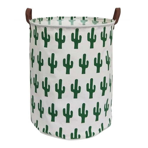 Laundry Basket with Strong Handles, 19.7"H x 15.7"D Collapsible & Convenient Home Organizer Containers for Kids Toys, Baby Clothing, Nursery Hamper, Home decor ( Round - Green Cactus )