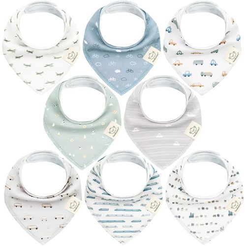 KeaBabies 8pk Organic Baby Bandana Bibs for Drooling and Teething, Vessels