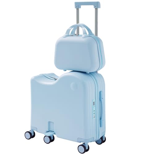TABU Ride On Luggage Set with Bag, Carry On Suitcase for Kids, Blue | Hardshell, Hidden Cup Holder, Foldable Pedal, Type-C & USB Interface, 6-Spinner Wheels, TSA Lock