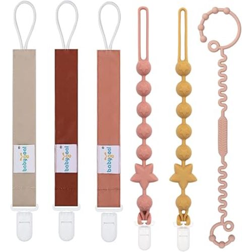 Babygoal Neutral Plastic & Silicone Combo Pacifier Clips 6pcs