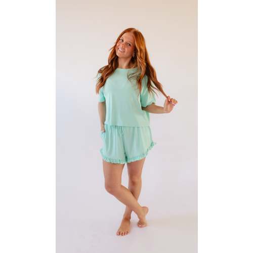 Women’s Ruffle Short Set in Seafoam