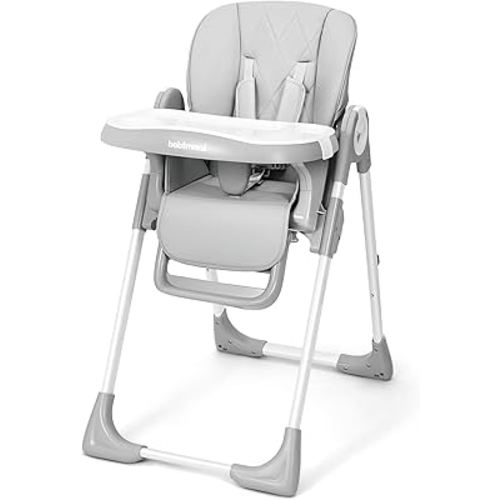 4 in 1 High Chairs for Babies and Toddlers, Convertible Foldable Baby High Chairs, Feeding and Eating Seat Highchair with 4 Levels of Recline and 7 Levels of Height Adjustment, Gray