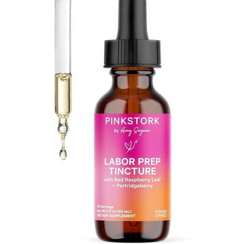 Pink Stork Labor Prep and Recovery Tincture with Red Raspberry Leaf - Natural Third Trimester & Postpartum Essentials, 9 Herbs for Gentle Birth, Uterine Support, & Hormone Balance - 2 oz