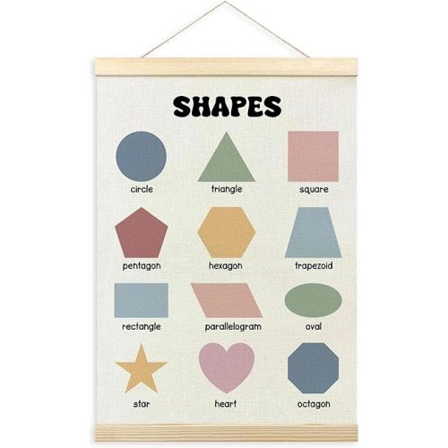 TLESKE Boho Classroom Shapes Chart Poster Hanger Frame, Homeschool Hanging Wall Art Decor for Toddlers Kids Room Nursery Playroom, Preschool Prek Learning Educational Poster Print Banner, 12x16