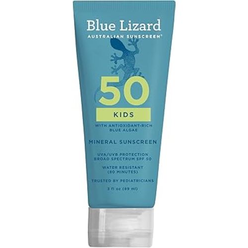 Blue Lizard Kids Mineral SPF 50 Sunscreen Lotion, 100% Mineral, Children’s Sunscreen, Water-Resistant Formula, Paraben-Free, Fragrance-Free, 3 fl oz