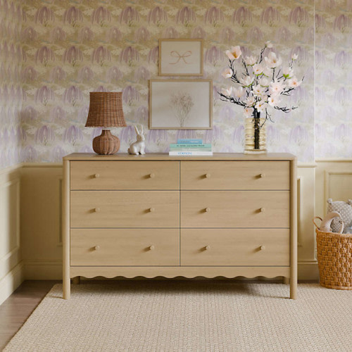 Babyletto Swell Washed Pine Wood Wide 6-Drawer Kids Dresser