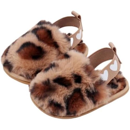 Leopard Baby Girl Slippers, Soft Non-Slip Sole Infant Shoes for Indoor & First Walkers, Warm Plush Toddler Shoes for Cozy Winter Comfort, Cute House Shoes Gift