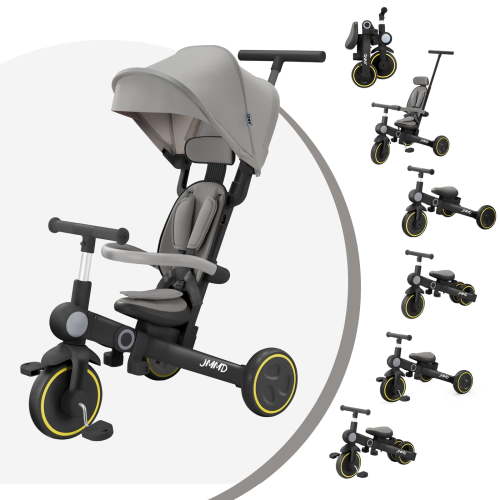 JMMD Baby Tricycle Pink 7-in-1 Foldable Adjustable Parent Handle Ages 18 Months-5 Years, Black