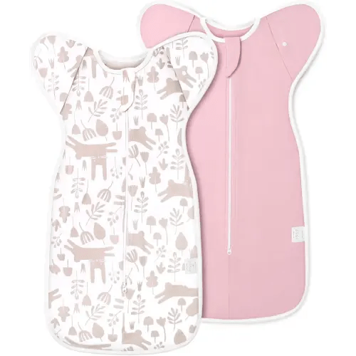 2-Pack Newborn Swaddle Sleep Sack - Arms Up Swaddle 0-3 Months, Baby Transitional Swaddles for Newborn, Cuff Removable Design, Pink Bunny Breathable Sleep Sacks with 2-Way Zipper