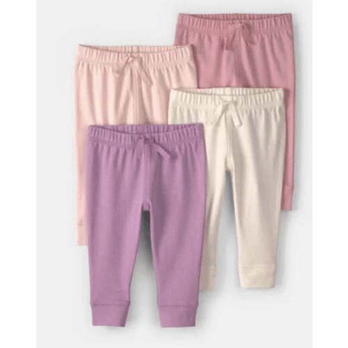 Baby Girl 4-Pack Pull-On Cotton Pants - Pink/Purple