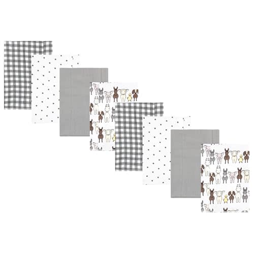 Hudson Baby Cotton Poly Flannel Burp Cloths Multipack, Farm Friends Grey 8-Pack, One Size