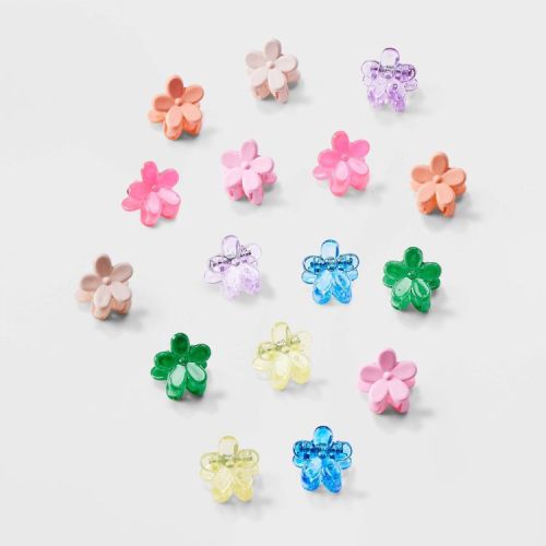 Girls' 16pk Flower Micro Mini Claw Clips - art class™: Fashion Hair Accessories, Acrylic Material, Ages 10-12