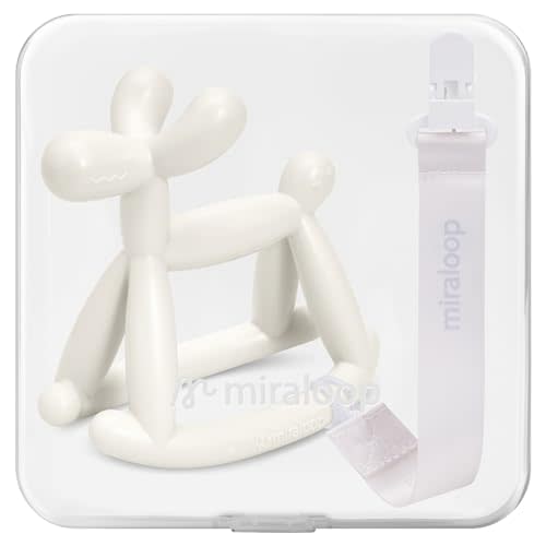 Baby Teether Toys for Teething Relief, Teething Toys 3-6 Months Food Grade Silicone Teether with Storage Box and Pacifier Clip, Baby Essential (Milk White Clip+Box)