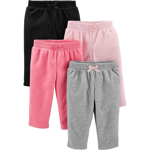 Simple Joys by Carter's Baby Girl's 4-Pack Fleece Pants Pants, Pink/Black/Heather Grey, 12M