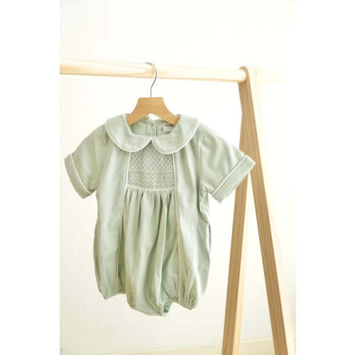 Sage hand-smocked boy bubble – HoneyBean