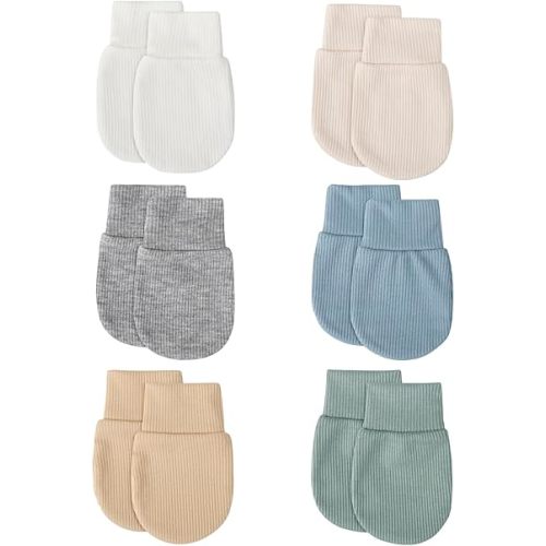 BQUBO 6 Pairs Newborn Baby Boys Girls Mittens 0-6 Months Unisex-Baby Infant Mittens Elastic No Scratch Wrist Gloves