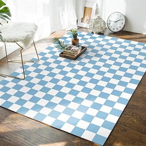 Checkered Area Rug for Living Room and Bedroom, Moroccan Checkerboard Rug, Washable Non-Slip Low Pile Shaggy Carpets for Home Decor Blue 4.6x6.6 Feet
