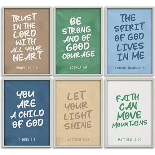 Christian Nursery Canvas Wall Art Set of 6 Kids Bible Verses Inspirational Quotes Painting Picture Wall Decor Scriptures Religious Poster Print Artwork for Kids Boys Room Bedroom Decorate, Unframed
