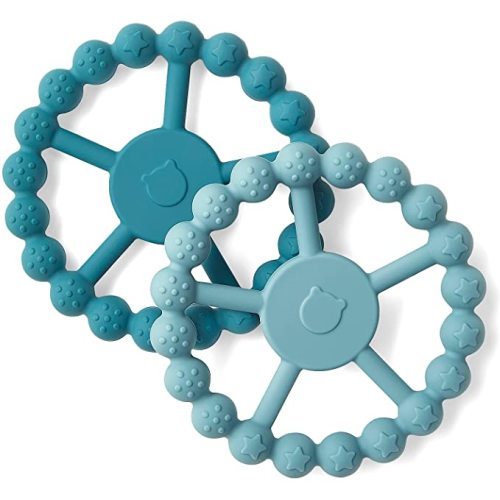 Samigo Ring Baby Teether Toys, Silicone Teething Ring Toys for Babies 0-6 6-12 Months, Baby Teethers 0-3 Months, Infant Teething Relief, Boy Girl Baby Essentials Must Haves - 2 Pack