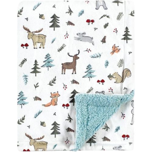 Hudson Baby Unisex Baby Plush Mink and Sherpa Blanket, Woodland Friends, One Size