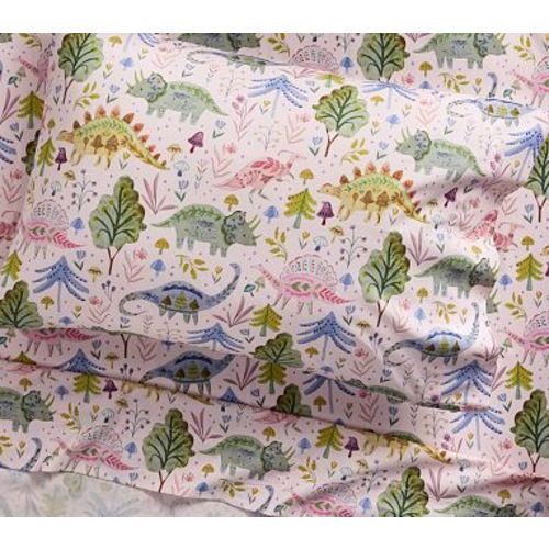 Organic Floral Dino Toddler Sheet Set , Pink Multi