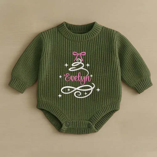 Christmas Embroidered Name Tree Baby Romper