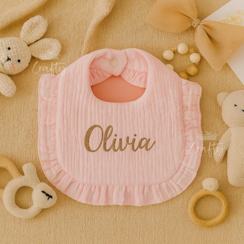 Custom Embroidered Baby Bib: Ruffle Cotton, Personalised Keepsake