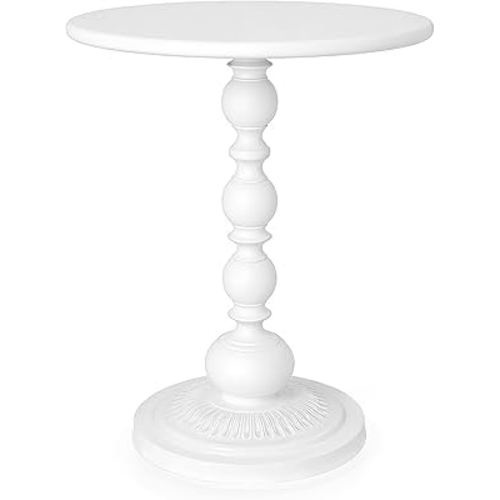 Metal Small End Table,Vintage Matte Black Round Side Table Nightstand for Bedside or Sofa,Small Accent Pedestal Table for Living Room Corners Bedroom Patio and bar (Light White)