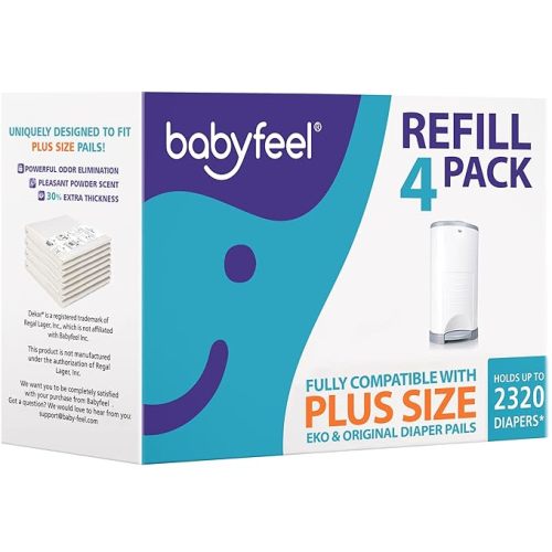 Babyfeel Refills Compatible with DEKOR PLUS Diaper Pails | 4 Pack | Exclusive 30% Extra Thickness | Diaper Pail Refills with Powerful Odor Elimination | Fresh Powder Scent | Holds up to 2320 Diapers