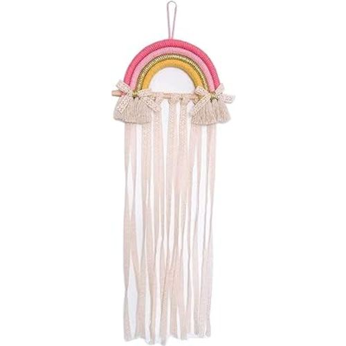 Bow Holder for Girls Rainbow Hair Accessories Storage Wall Hanging Decoration for Girls Room Bedroom Living Room (Pink)