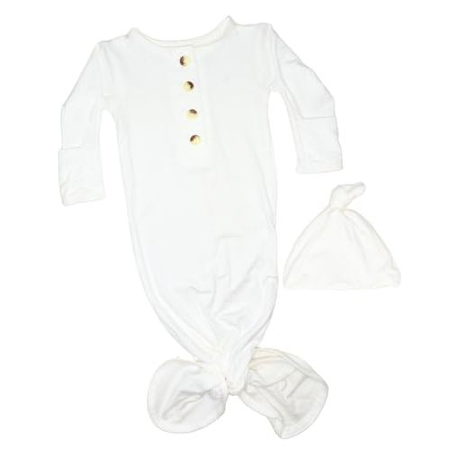 Stroller Society Newborn Knotted Baby Gown and Hat Set for Baby Boy or Baby Girl