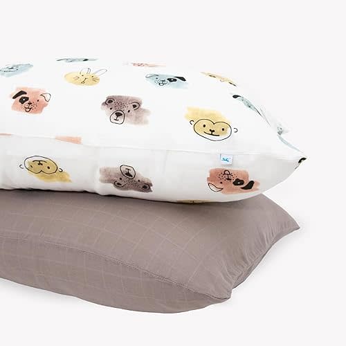 Little Unicorn Standard Pillowcase 2 Pack | Super Soft & Breathable Muslin Fabric | Snug Envelope Closure | for Crib and Toddler Bed (Watercolor Critters)