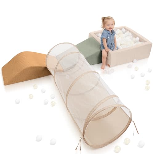 Fun Climbing Toy Set for Toddlers Aged 1-3 - Incl. Crawl Through Tunnel, Large Ball Pit & Climbing Blocks for Unlimited Indoor Fun - Perfect Foam Play Gym for Baby/Kids to Safely Learn New Skills