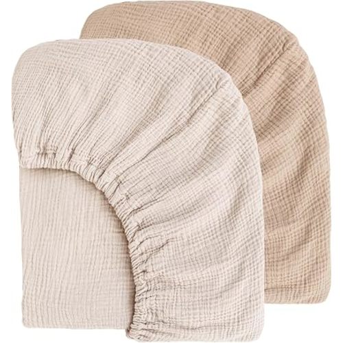 2 Pack Muslin Baby Crib Sheets, 52 x 28 in Fitted Bed Sheets