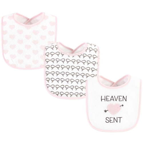Hudson Baby Infant Girl Fiber Filled Drooler Bibs 3pk, Heaven Sent Heart Arrow, One Size