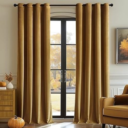 MIULEE Velvet Curtains Gold Elegant Grommet Curtains Fall Thermal Insulated Soundproof Room Darkening Drapes for Classical Living Room Bedroom Decor 52 x 84 Inch Set of 2