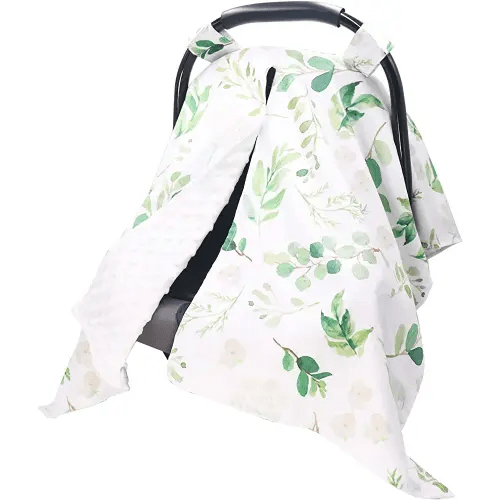 TANOFAR Car Seat Cover Baby, Carseat Covers Baby Boy Girl, Peekaboo Opening Infant Car Seat Cover for Winter, Warm & Cozy, Green Leaf