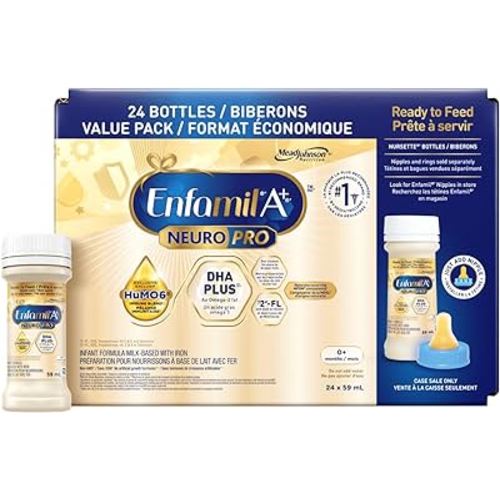 Enfamil A+ NeuroPro, Baby Formula, Ready to Feed Nursettes, with Brain Building DHA and 2'FL for Immune Support, 0-12 Months, 24 x 59mL