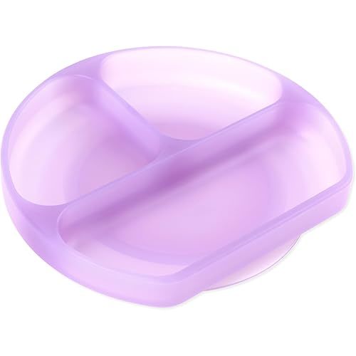 Bumkins Toddler and Baby Suction Plate, Silicone Divided Grip Dish for Babies and Kids, Baby Led Weaning, Children Feeding Supplies, Non Skid Sticky Bottom, Ages 6 Months Up, Purple Jelly