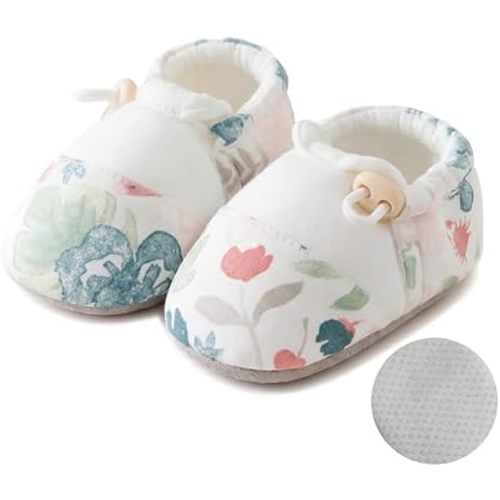 Baby Booties with Adjustable Cord Lock Newborn Stay-on Boots Soft Cozy Cotton Non-Slip Gripper Crib Shoes for Infants