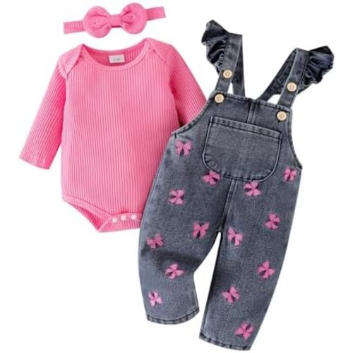 Baby Girl Clothes Newborn Romper Infant Jeans Adjustable Suspender Overalls Cute Headband 3Pcs Outfits Set 0-18 Months