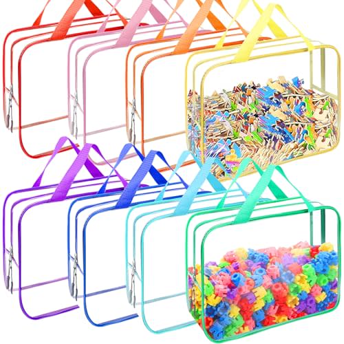 YOPCDJ 8 Packs 8 Colors Toy Storage Bags, Reusable Clear PVC Board Game Storage, Toy Organizers and Storage Bags with Zipper for Building Blocks, Puzzle and Handmade Accessories, Clear Toiletry Bag